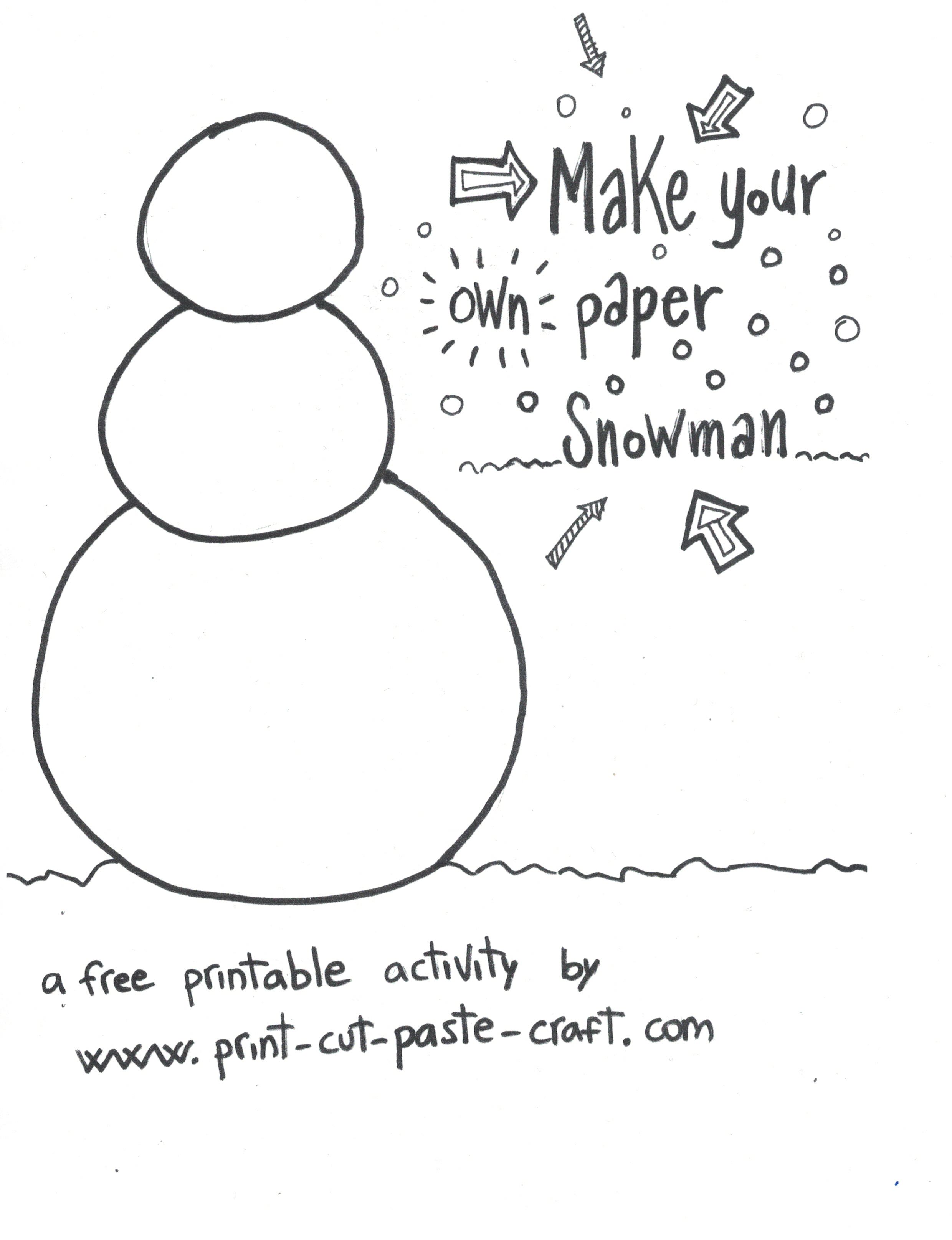 free printable kids activity: make a snowman | print, cut, paste